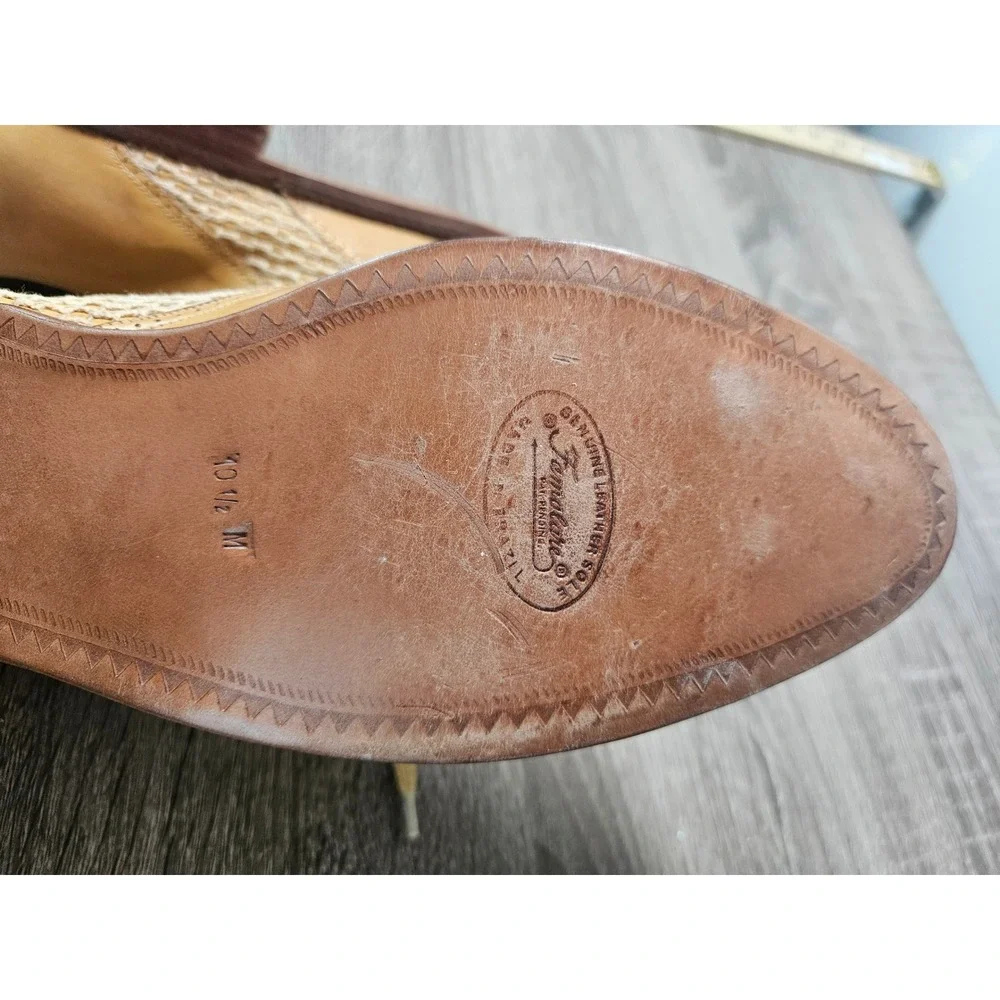 Vintage Famolare Piper Tan Leather Woven Wingtip Oxfords Mens 10.5 M Brazil